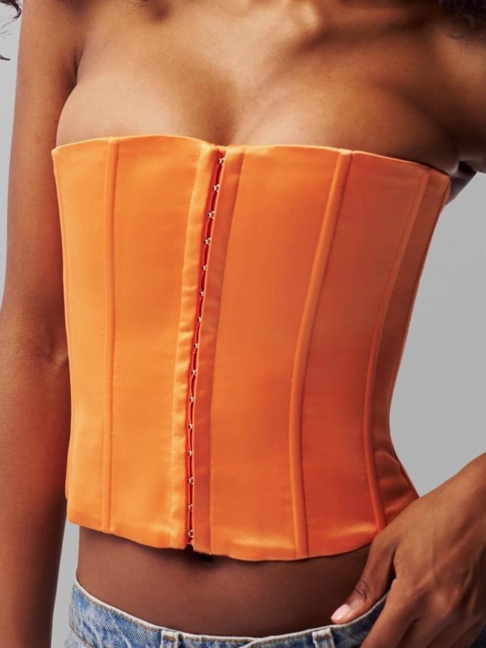 Danielle Guizo Satin Corset Top in Orange Sunset Medium NWT